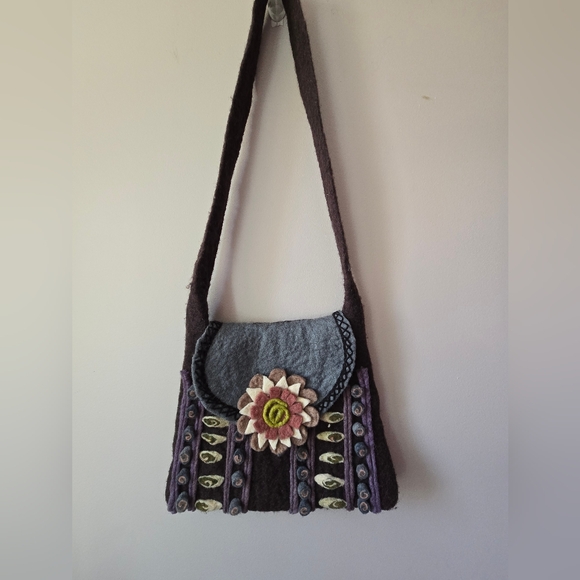 Rising Tide Handbags - Rising Tide Handmade Nepal 100% Felted Wool Floral Boho Crossbody